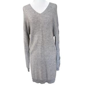 Jolt Gray Lace Up Sleeve Sweater Tunic Women’s Medium Oversized